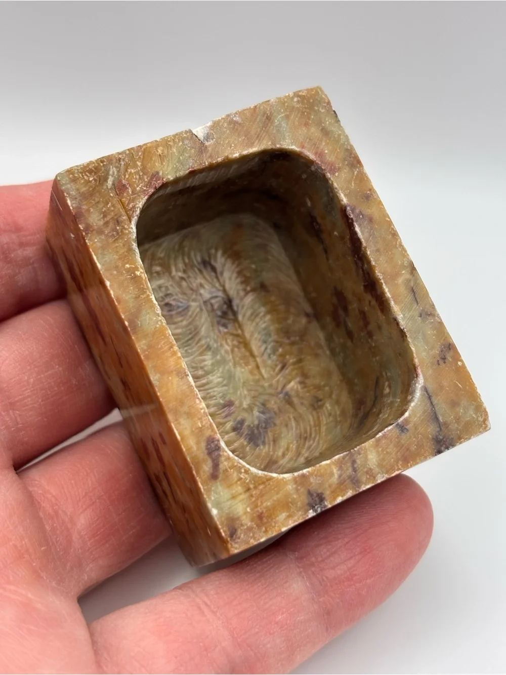 Vintage Stone or Marble Trinket Box with Pink Mother-of-Pearl Flower Accent